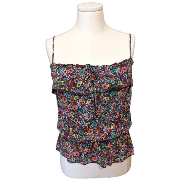 Vintage Y2K Floral Cami Top Ruffle Cottagecore Tiered Spaghetti Strap Beach Sz S - Picture 2 of 8